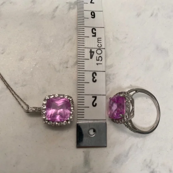 💋Pink Sapphire w. diamond halo necklace - Picture 6 of 7